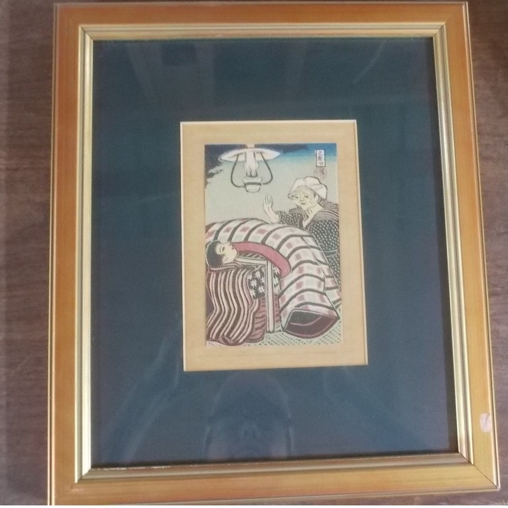 Katsuhira Tokushi Vintage Japanese Woodblock Print Kotatsu Scene Ukiyo-e Style